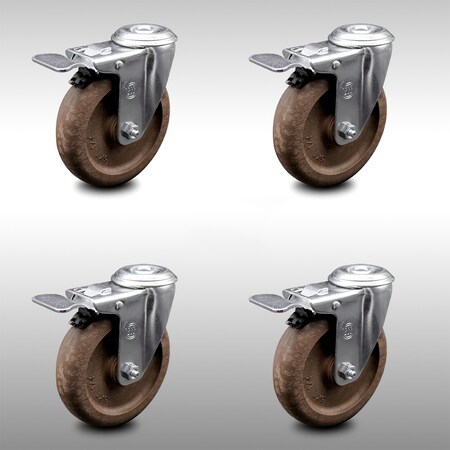 Service Caster 4 Inch SS High Temp Glass Filled Nylon Bolt Hole Caster Set with Lock Brake SCC SCC-SSBHTTL20S514-GFNSHT-4